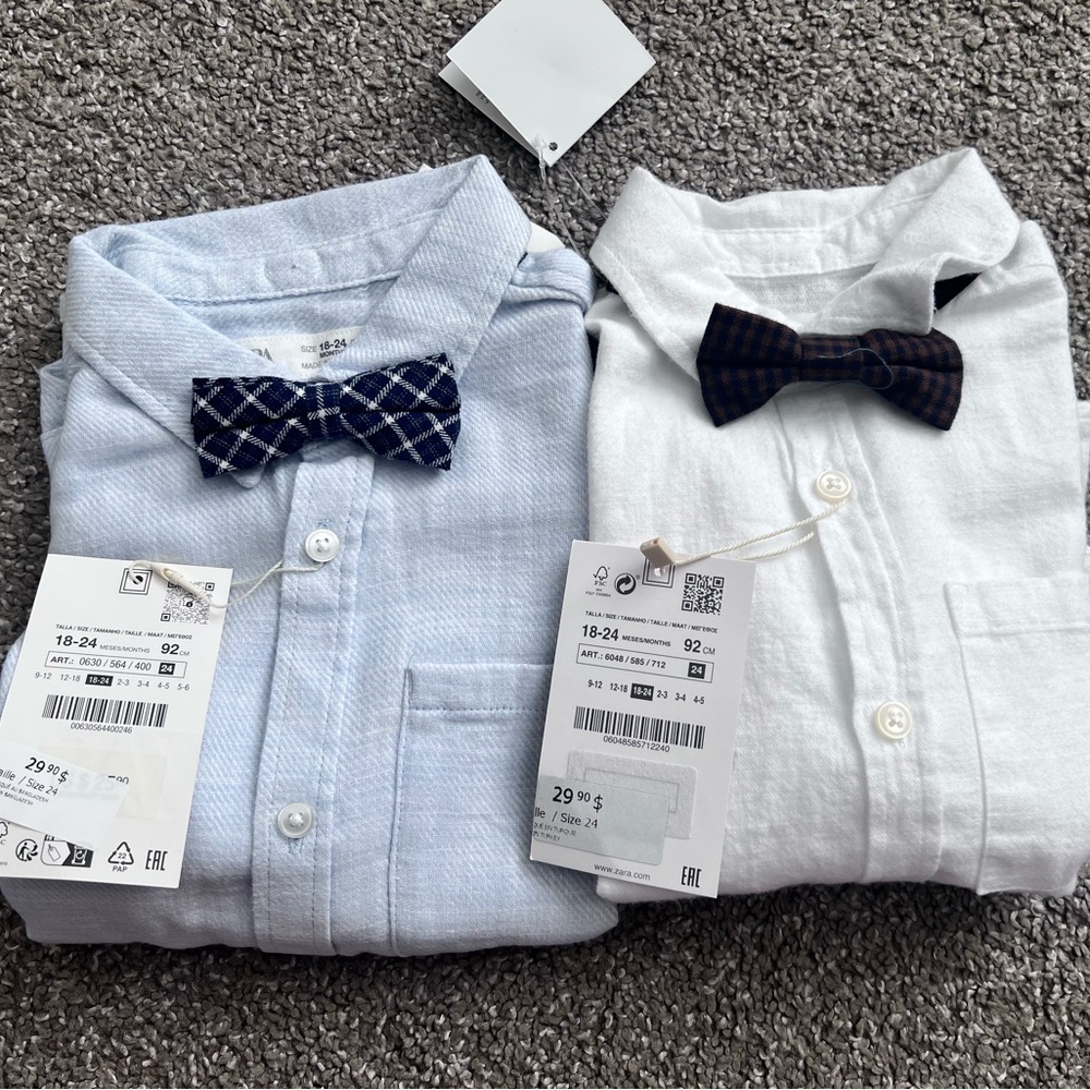 Zara Blue and White Shirts with Bow Tie